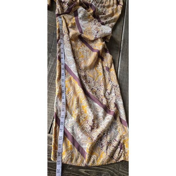 Womens Strappy Jumpsuit 6 Gold Brown V Neck Wide Leg Paisley Boho Flowy Indie - Picture 12 of 12